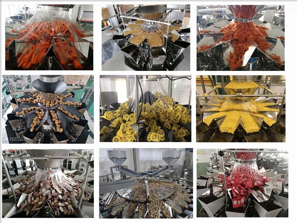 Automatic Cashew Nut Candy Chips 10  / 14 Heads Weigher For Snack Food