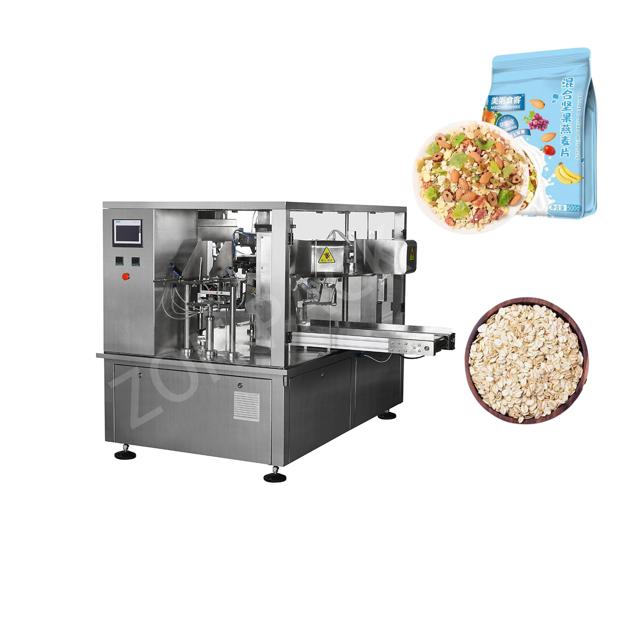 Fully Automatic Zipper Bag Rotary Packing Machine PLC Control For Oatmeal