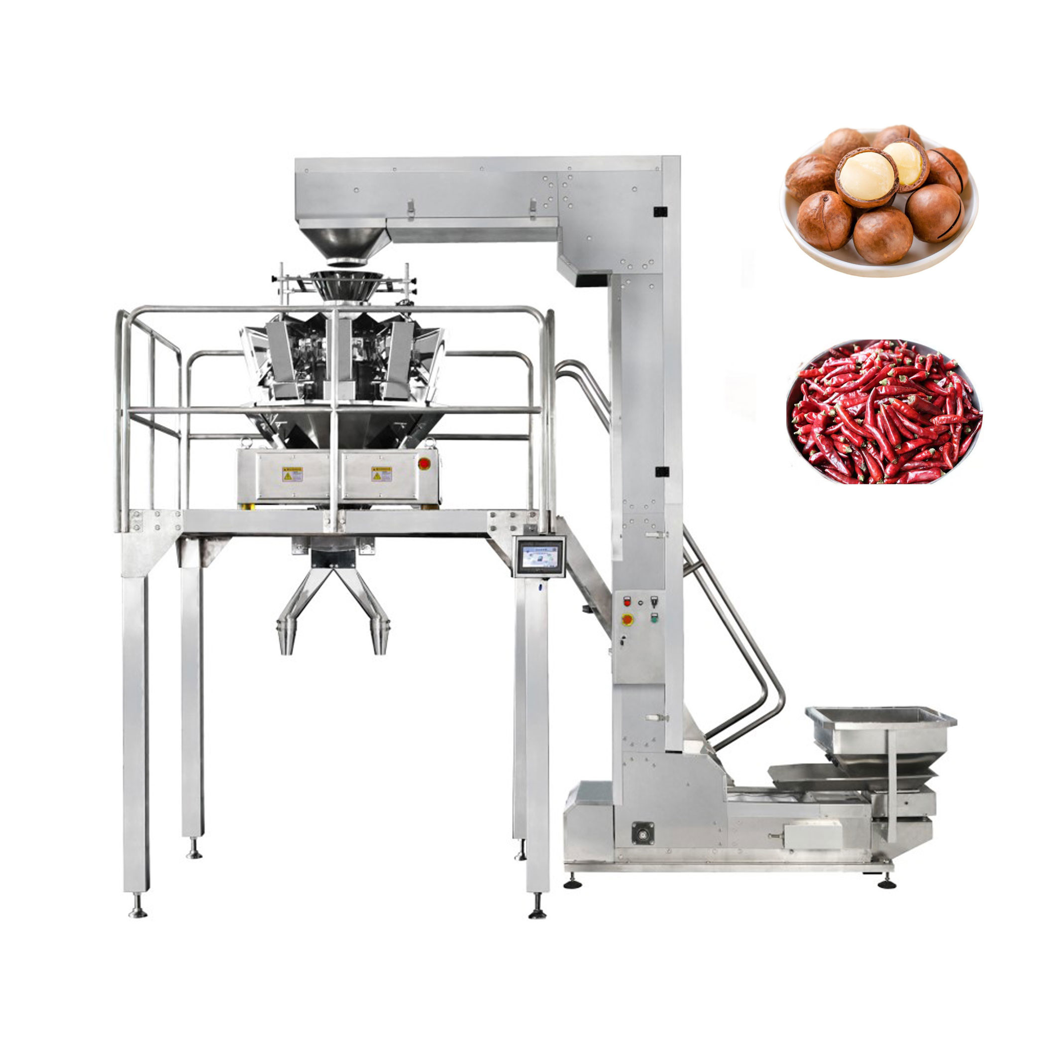 Food Snacks Semi Automatic Packing Machine 304SS With Multihead Weigher